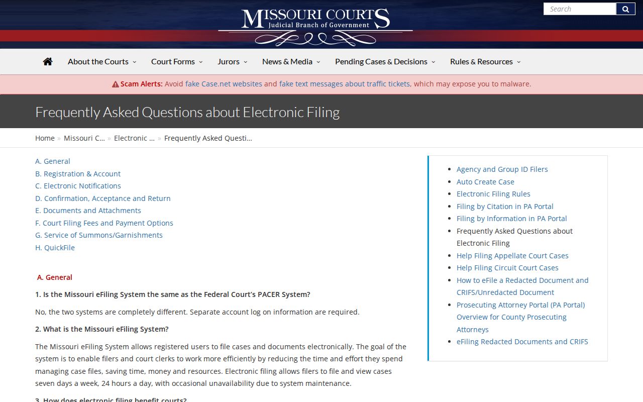 Linn County case lookup Missouri eFiling account and filing record