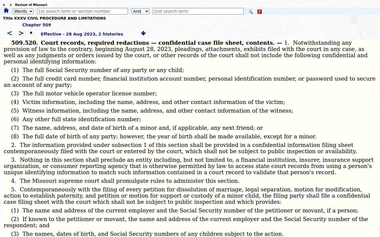 Linn County civil docket court filing redaction statute reference