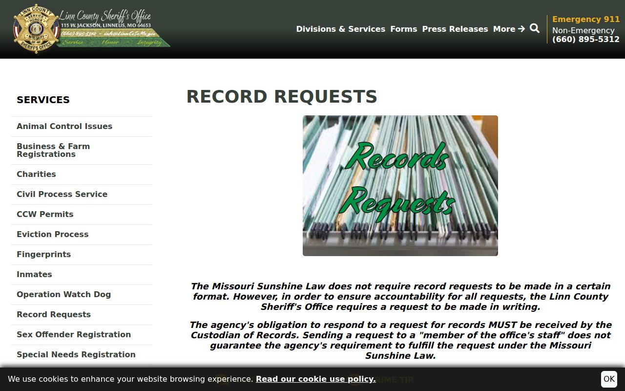 Linn County court record search sheriff record request distinction
