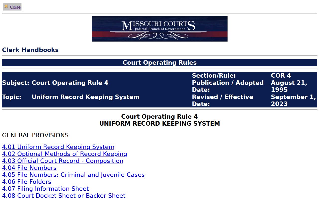 Linn County criminal docket recordkeeping reference from Missouri COR 4