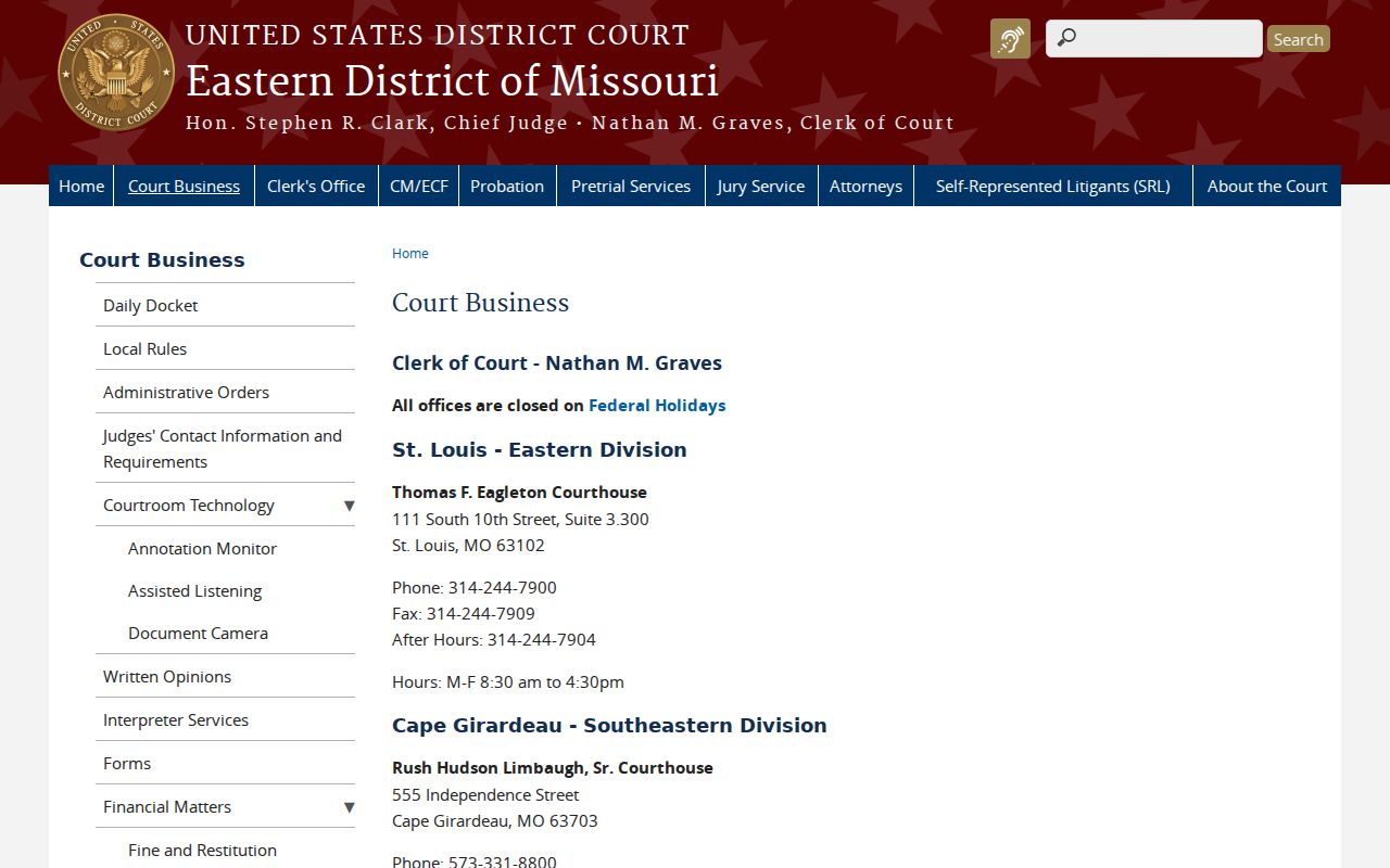 Linn County Laclede court docket federal court business context