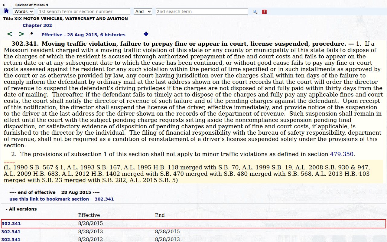 Linn County traffic ticket failure to appear notice statute reference