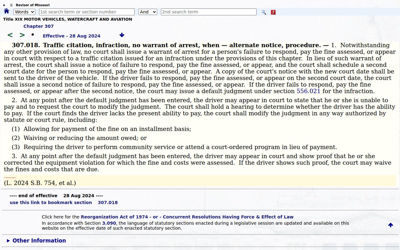 Linn County traffic ticket traffic infraction warrant limitation statute reference
